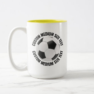 Soccer Ball & Medium Text YELLOW 15oz Custom Two-Tone Coffee Mug