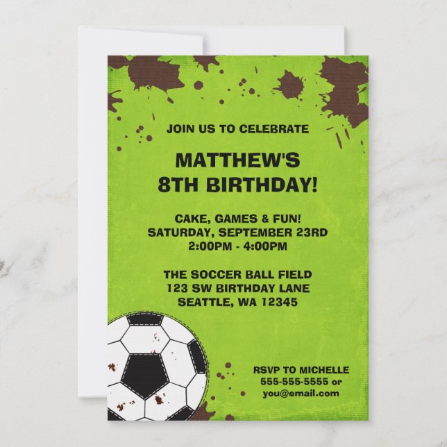 Soccer Ball Mud Birthday Party Invitations (Front)