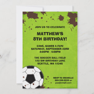 Soccer Ball Mud Birthday Party Invitations