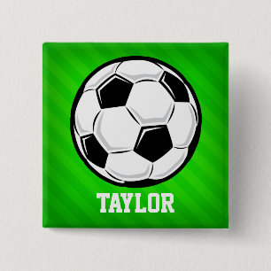 Soccer Ball; Neon Green Stripes 15 Cm Square Badge