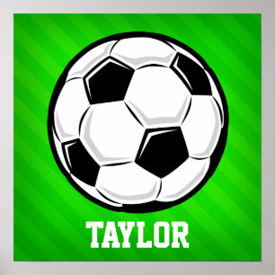 Soccer Ball; Neon Green Stripes Poster
