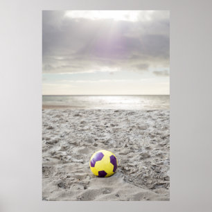 soccer ball on ballybunion beach poster
