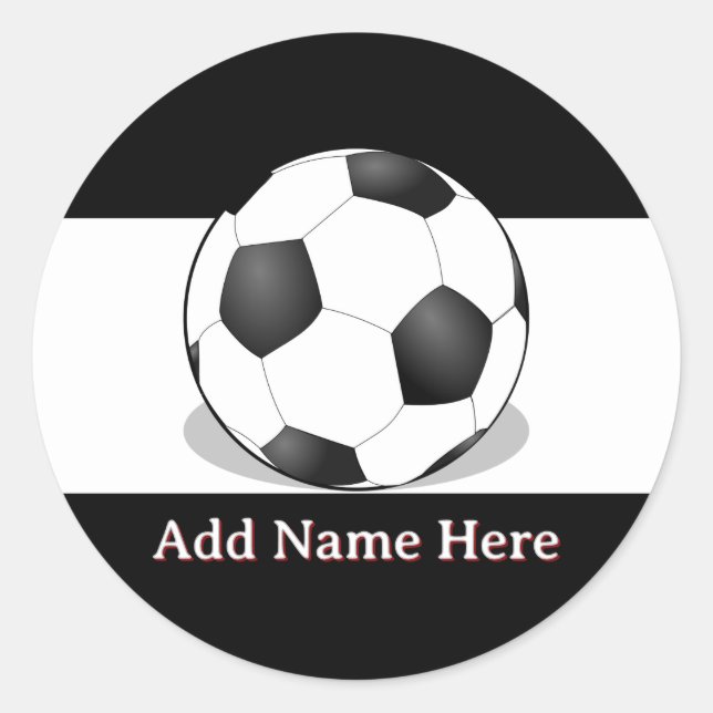 Soccer Ball on Black and White Background Classic Round Sticker (Front)