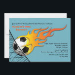 Soccer Ball On Fire Birthday Party Invitation<br><div class="desc">Against a blue background, a blazing hot soccer ball finds its mark into the goalie's net. A fun invitation for any soccer enthusiast's birthday celebration. The card is easy to customise with your wording, font, font colour and choice of six paper types. Not exactly what you're looking for? All our...</div>