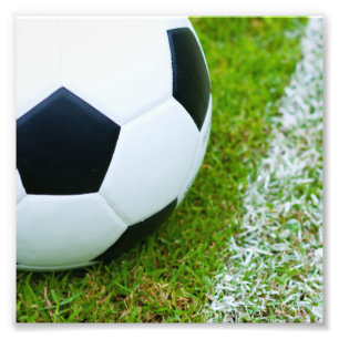 Soccer Ball on Grass Closeup Photo Print