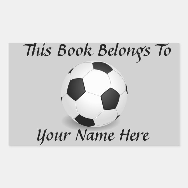 Soccer Ball on Grey Ball Book Name Plate Rectangular Sticker (Front)