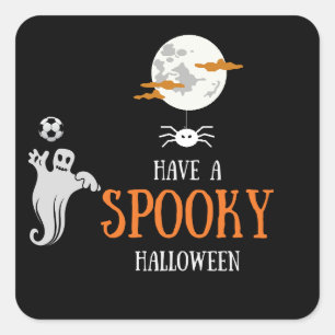 Soccer ball on halloween ghost spider trick treat  square sticker