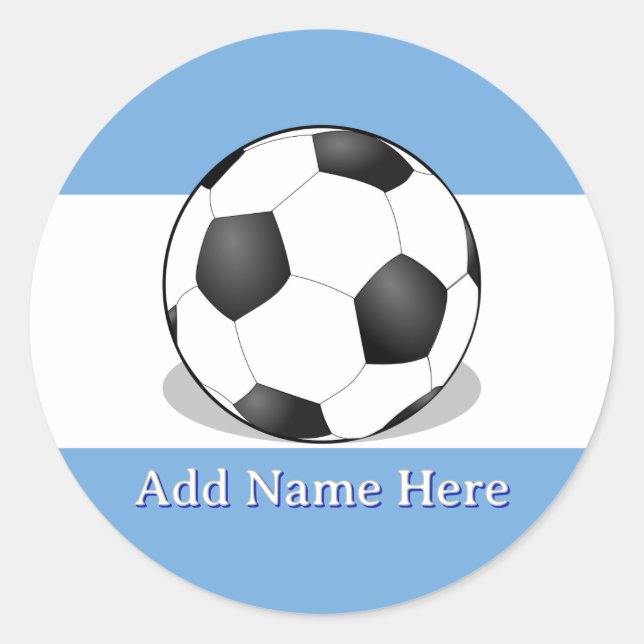 Soccer Ball on Light Blue and White Background Classic Round Sticker (Front)