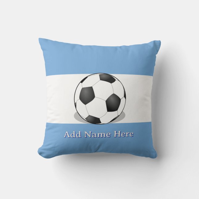 Soccer Ball on Light Blue and White Background Cushion (Front)