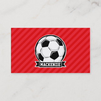 Soccer Ball on Red Diagonal Stripes Business Card