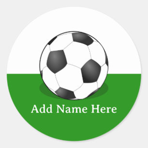 Soccer Ball on White and Green Background Classic Round Sticker