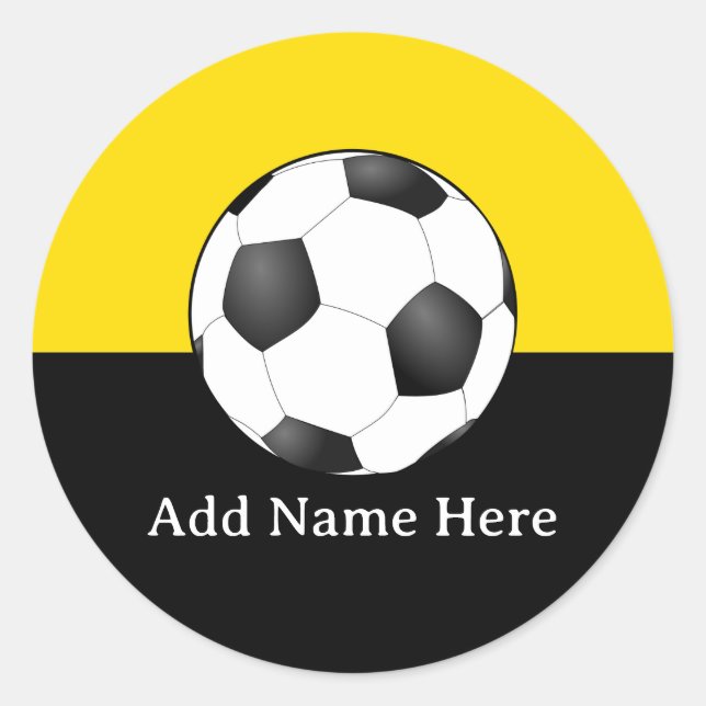 Soccer Ball on Yellow and Black Background Classic Round Sticker (Front)