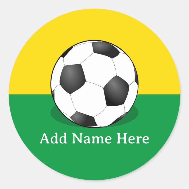 Soccer Ball on Yellow and Green Background Classic Round Sticker (Front)