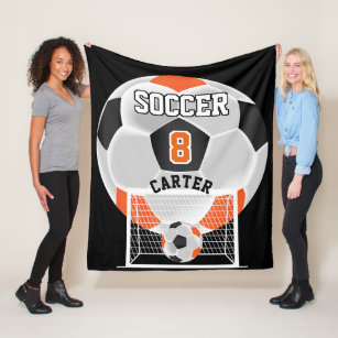 Soccer Ball - Orange, White and Black Fleece Blanket