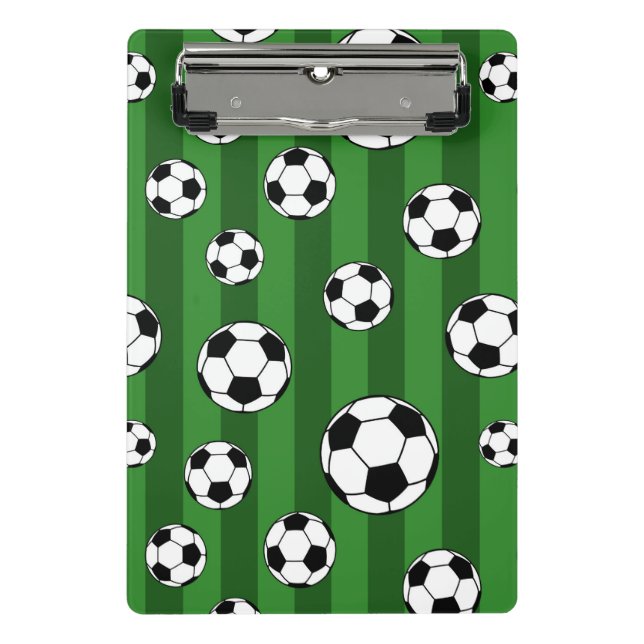 Soccer Ball Pattern on Green Stripes Mini Clipboard (Front)