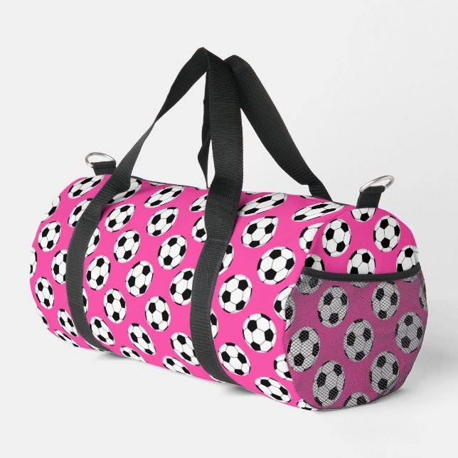 Soccer Ball Pattern Pink Duffle Bag (Right Corner)