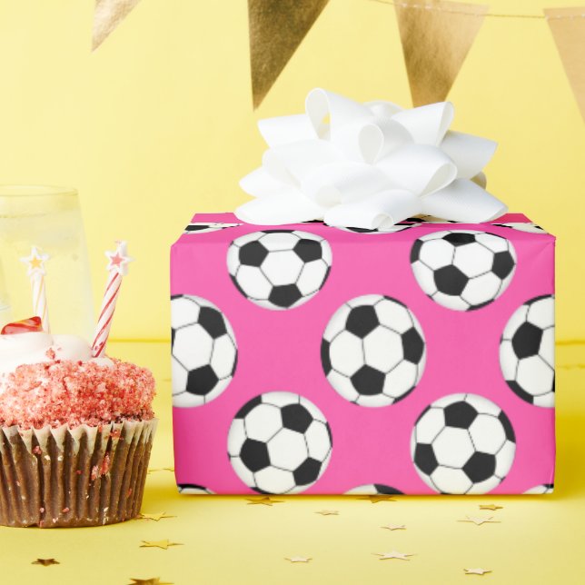 Soccer Ball Pattern Pink Wrapping Paper (Birthday Party)