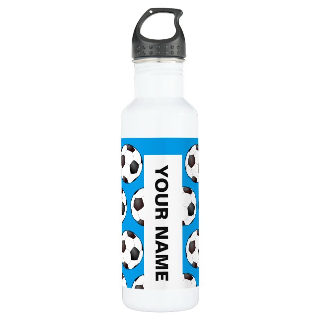 Soccer ball pattern with personalised name 710 ml water bottle (Front)
