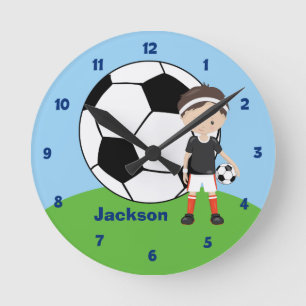 Soccer Ball Personalised Boys Sports Bedroom Kids Round Clock