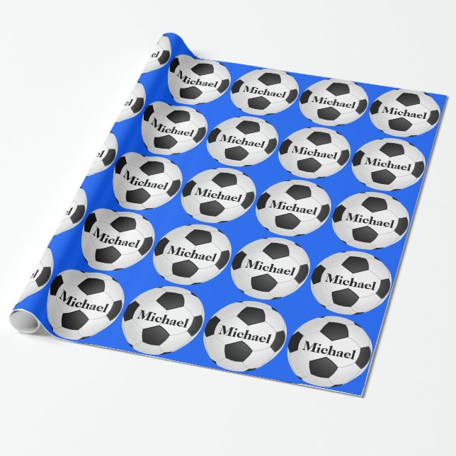 Soccer Ball Personalised Gift Wrapping Paper (Unrolled)
