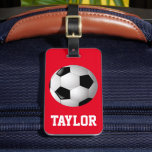 Soccer Ball Personalised Luggage Tag<br><div class="desc">For the soccer player or fan,  this design is ready to personalise with your name and contact information. Simply replace the sample text shown in the design template. You can change the red background colour to any other colour by using the "customise it" option.</div>