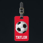 Soccer Ball Personalised Luggage Tag<br><div class="desc">For the soccer player or fan,  this design is ready to personalise with your name and contact information. Simply replace the sample text shown in the design template. You can change the red background colour to any other colour by using the "customise it" option.</div>