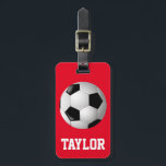 Soccer Ball Personalised Luggage Tag<br><div class="desc">For the soccer player or fan,  this design is ready to personalise with your name and contact information. Simply replace the sample text shown in the design template. You can change the red background colour to any other colour by using the "customise it" option.</div>