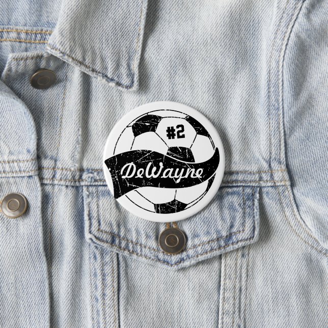 Soccer Ball Personalised Name and Number 7.5 Cm Round Badge (In Situ)