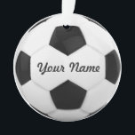 Soccer Ball Personalised Name Ornament<br><div class="desc">Enter a name. A gift your friends.  Digital art with the theme soccer. Black and white. Art by José Ricardo</div>