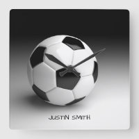 Soccer Ball Personalised Square Wall Clock