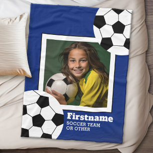 Soccer Ball Photo Add Your Name - Can Edit Colour Fleece Blanket