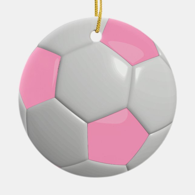 Soccer Ball | Pink Ceramic Tree Decoration (Front)