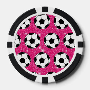 Soccer Ball Pink Frost Glitters Sport Player White Poker Chips