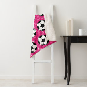 Soccer Ball Pink Frost Glitters Sport Player White Sherpa Blanket
