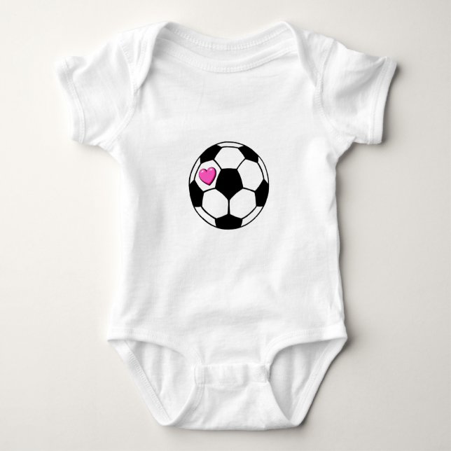 Soccer Ball Pink Hrt Baby Bodysuit (Front)