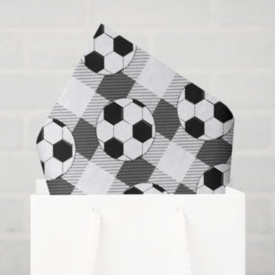 Soccer Ball Plaid Pattern In Black White and Grey Tissue Paper