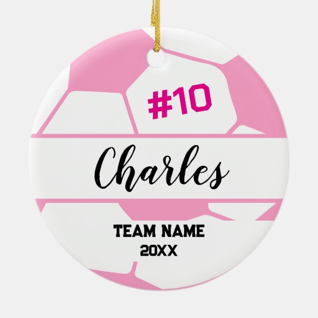 Soccer Ball Player | Custom Name Number & Team Ceramic Ornament (Back)