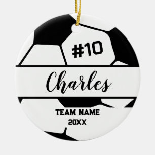 Soccer Ball Player Custom Name Number & Team Ceramic Ornament