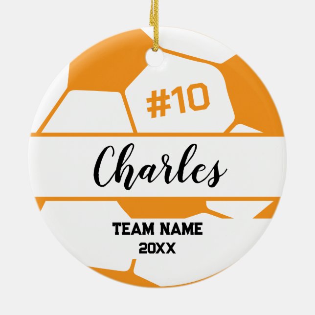 Soccer Ball Player | Custom Name Number & Team Ceramic Ornament (Back)