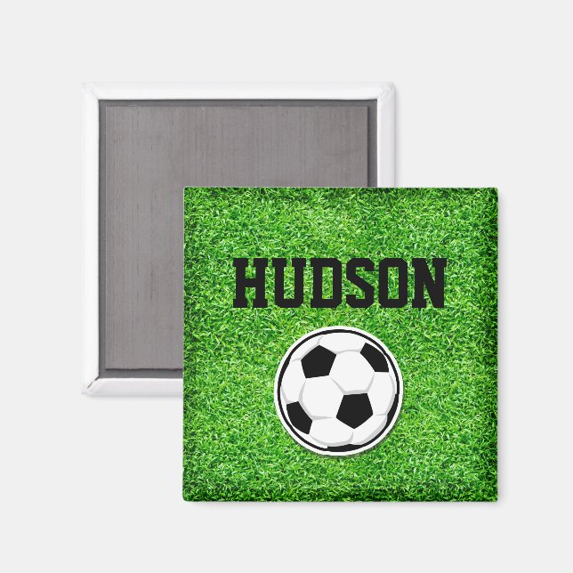 Soccer Ball Player NAME Green Grass Sports Fan Magnet (Front/Back)