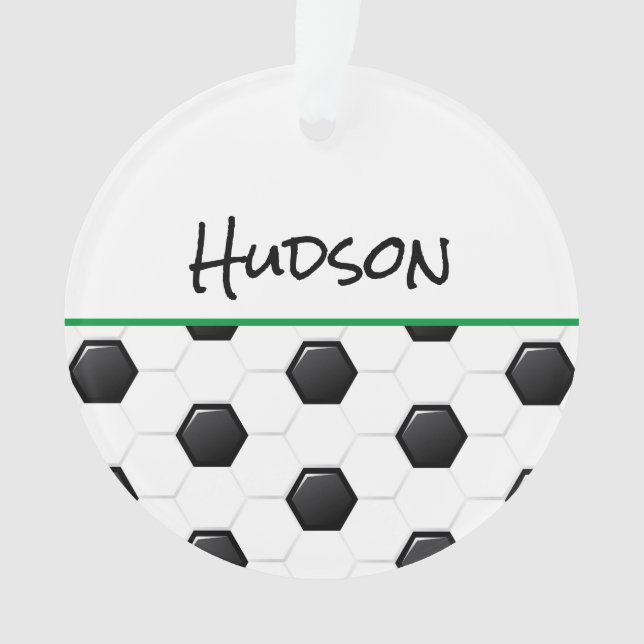 Soccer Ball Player NAME Run Kick Goal Fun Ornament (Front)