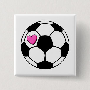 Soccer Ball (Pnk Hrt) 15 Cm Square Badge
