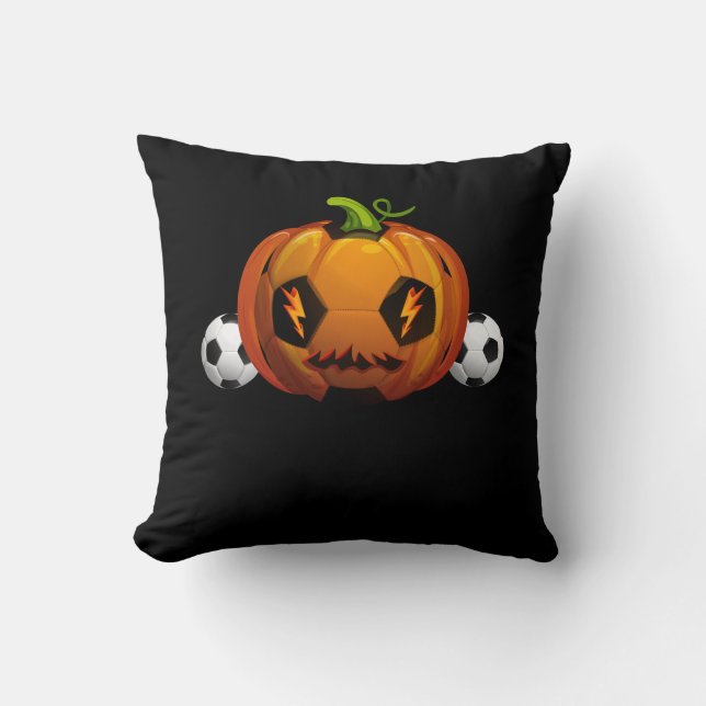 Soccer Ball Pumpkin Jack O Lantern Skull Halloween Cushion (Front)