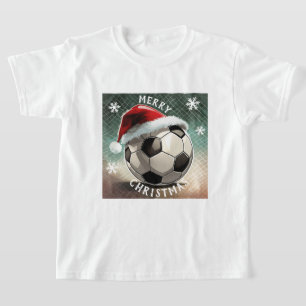 Soccer Ball Red Santa Hat Snowflake Christmas T-Shirt