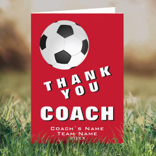 Soccer Ball Red Thank you Coach Card