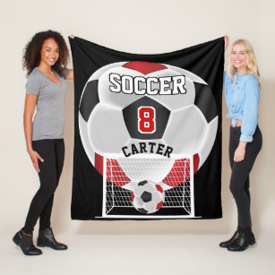 Soccer Ball - Red, White and Black Fleece Blanket