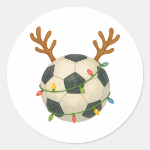 Soccer Ball Reindeer Christmas Lights Funny Sport Classic Round Sticker