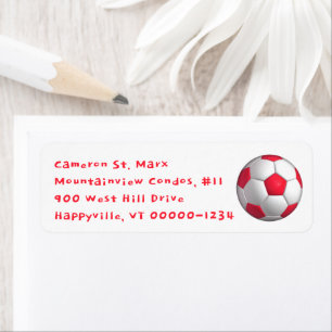 Soccer Ball Return address labels Red