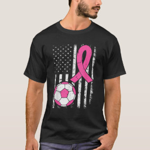 Soccer Ball Ribbon US Flag Breast Cancer Awareness T-Shirt