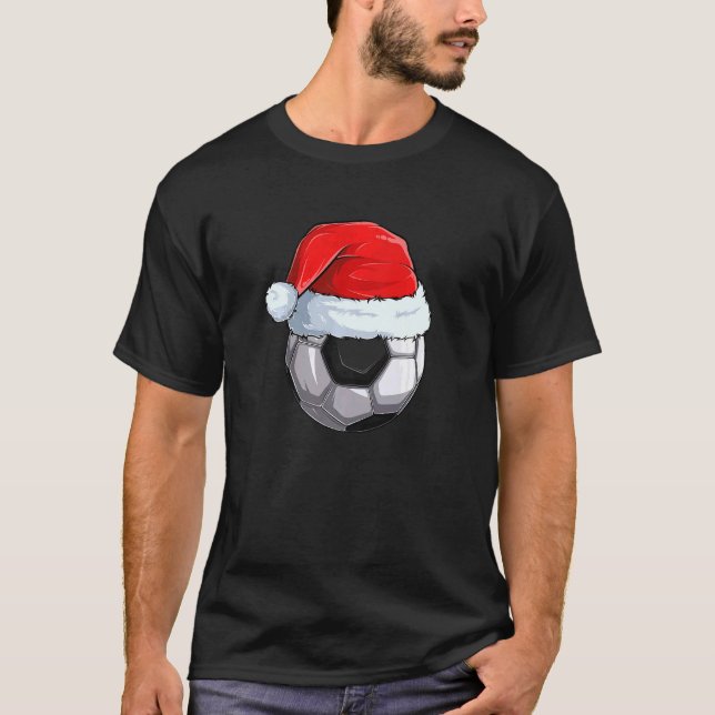 Soccer Ball Santa Hat Christmas Ball Santa Pyjamas T-Shirt (Front)